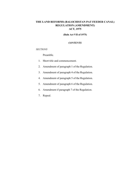 (Balochistan Pat Feeder Canal) Regulation (Amendment) Act, 1975