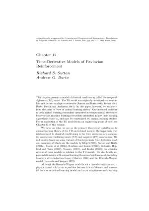 Time-Derivative Models of Pavlovian Reinforcement Richard S