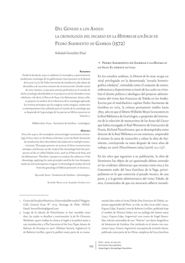 Del Génesis a Los Andes: La Cronología Del Incario En La Historia De Los Incas De Soledad González Díaz Pedro Sarmiento De Gamboa (1572)