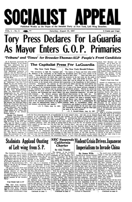 Tory Press Declares for Laguardia As Mayor Enters G. 0. P. Primaries