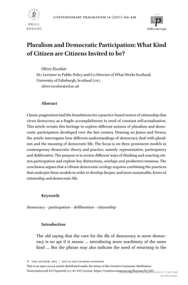 Pluralism and Democratic Participation: What Kind of Citizen Are Citizens Invited to Be?