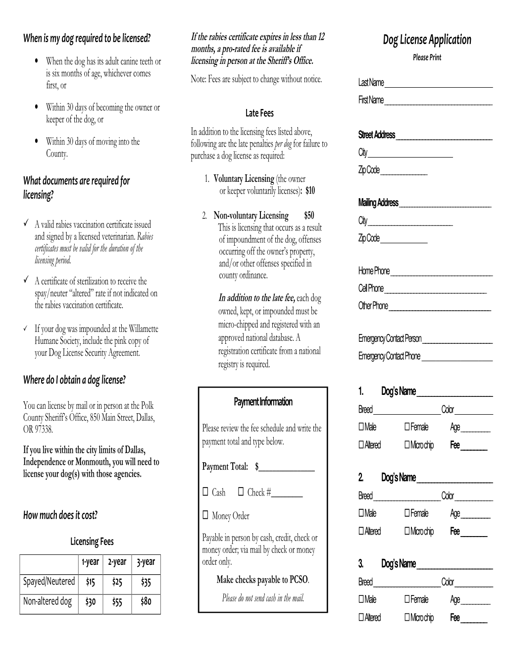 Dog License Application Months, a Pro-Rated Fee Is Available If • When the Dog Has Its Adult Canine Teeth Or Licensing in Person at the Sheriff’S Office