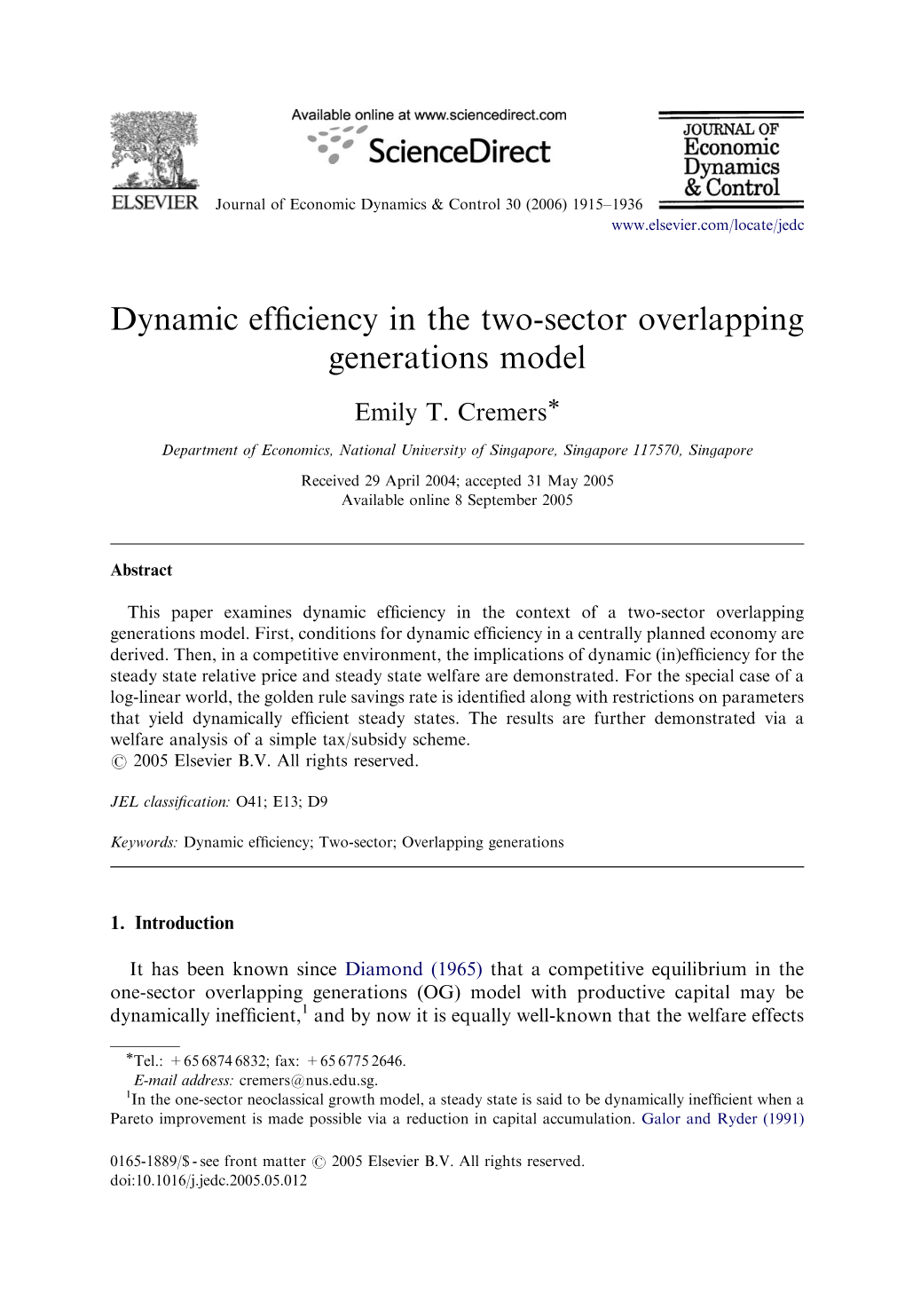 Dynamic Efficiency in the Two-Sector Overlapping Generations Model