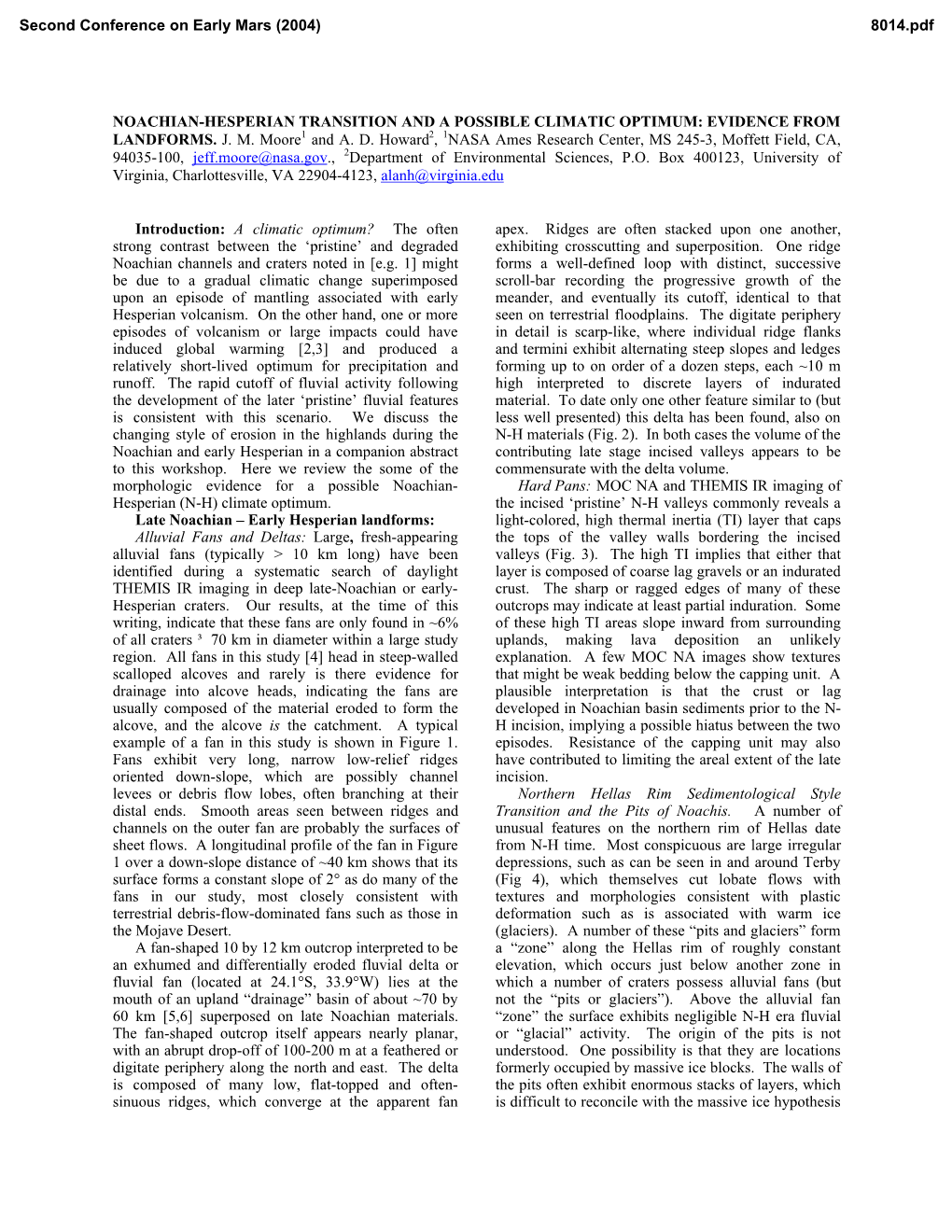 Noachian-Hesperian Transition and a Possible Climatic Optimum: Evidence from Landforms