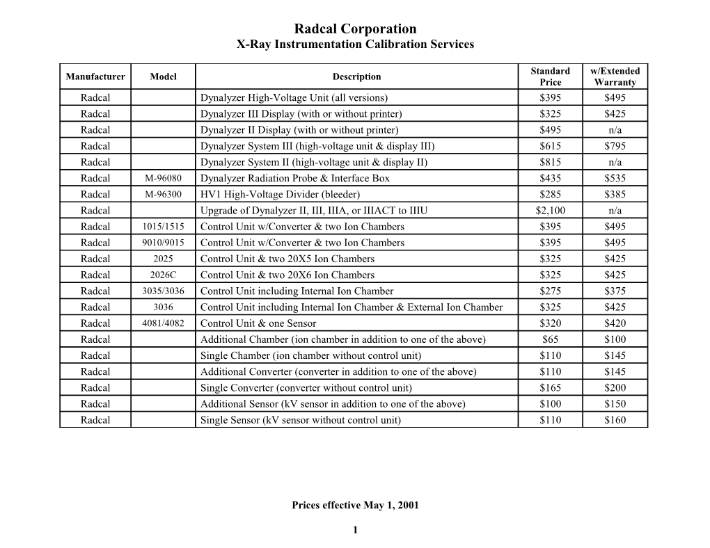 X-Ray Instrumentation Calibration Services