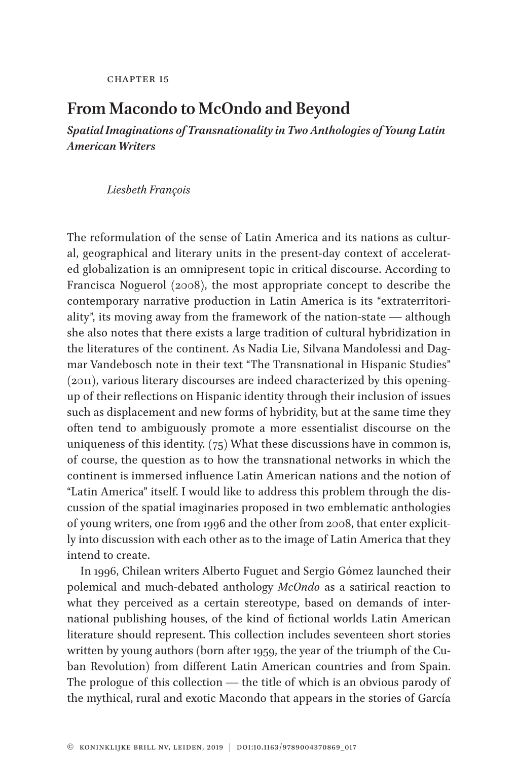 From Macondo to Mcondo and Beyond Spatial Imaginations of Transnationality in Two Anthologies of Young Latin American Writers