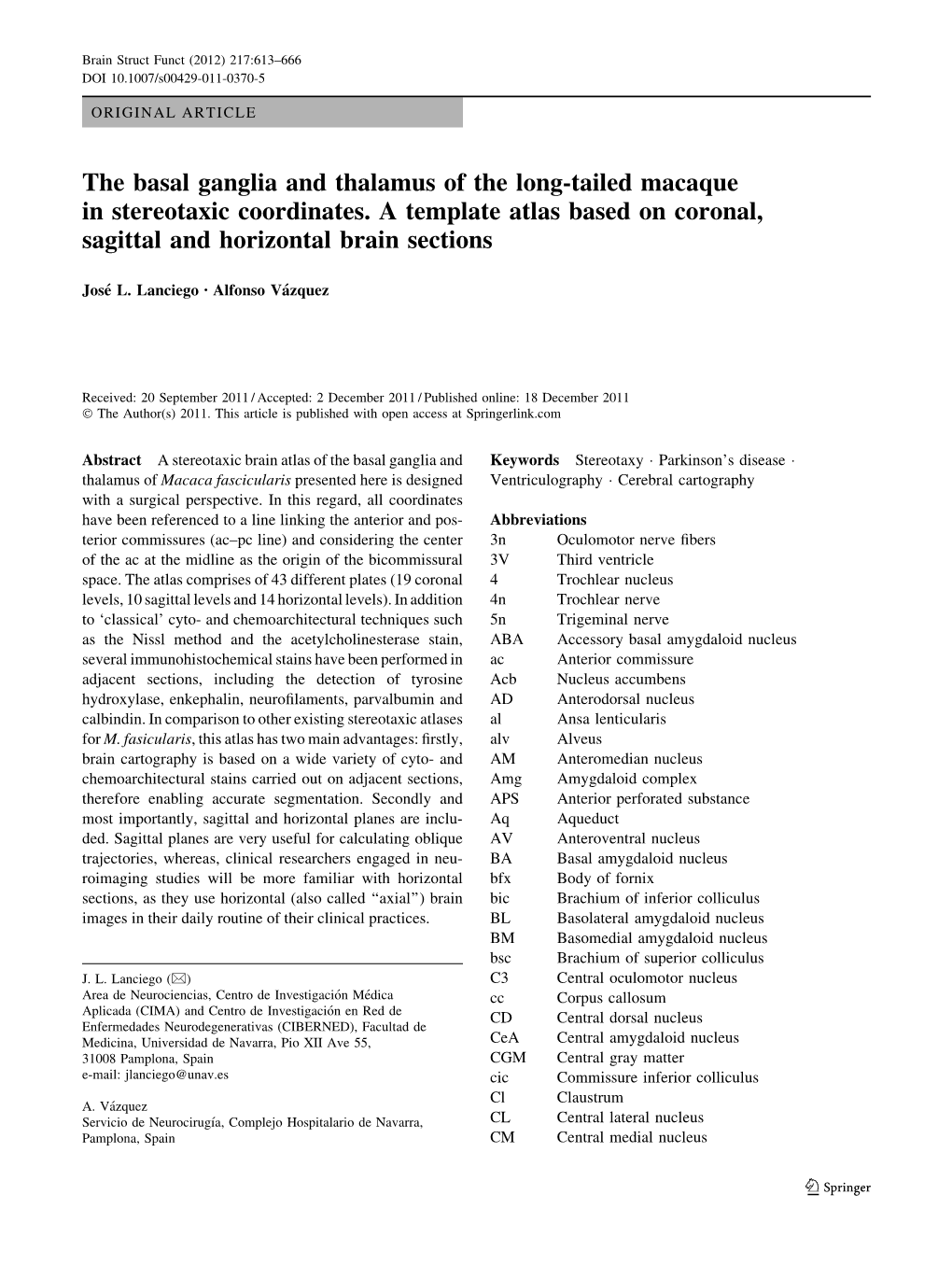 The Basal Ganglia and Thalamus of the Long-Tailed Macaque in Stereotaxic Coordinates