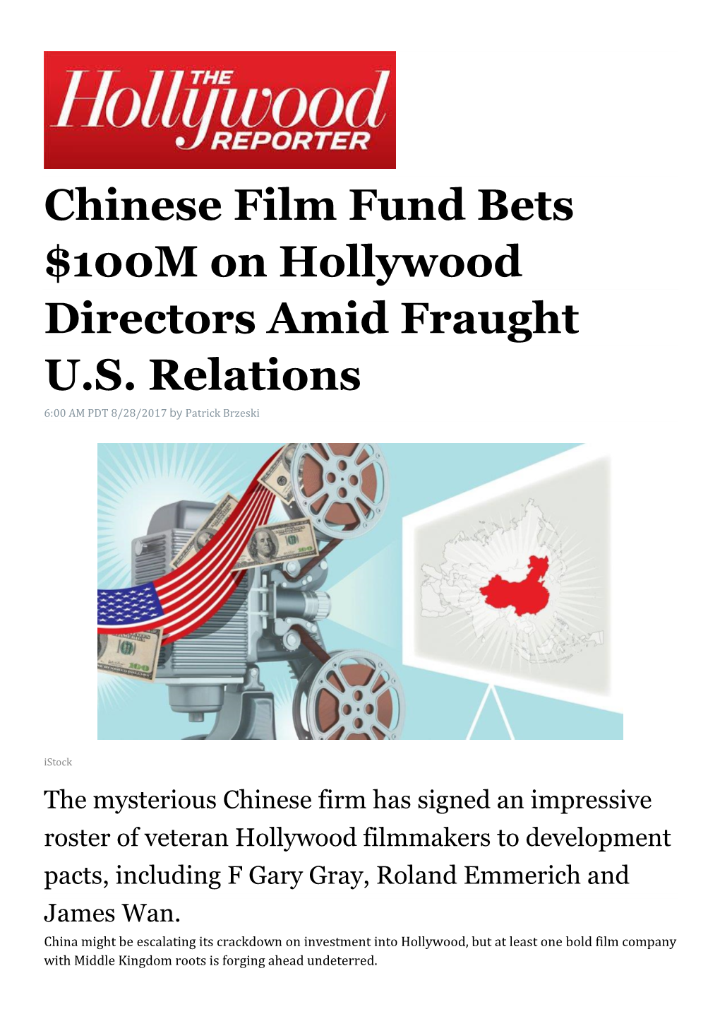 Chinese Film Fund Bets $100M on Hollywood Directors Amid Fraught U.S