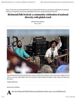Richmond Folk Festival: a Community Celebration of National Diver