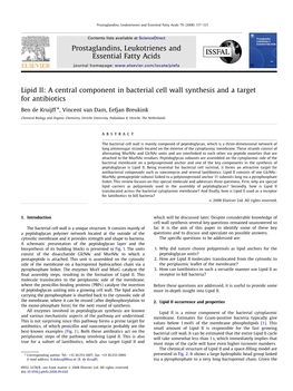 Lipid II: a Central Component in Bacterial Cell Wall Synthesis and a Target for Antibiotics