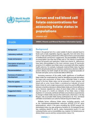 Serum and Red Blood Cell Folate Concentrations for Assessing Folate Status in Populations