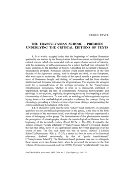 The Transylvanian School – Premises Underlying the Critical Editions of Texts