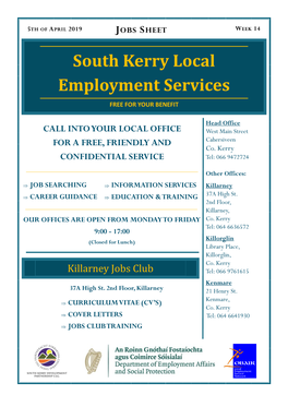 JOBS SHEET WEEK 14 South Kerry Local Employment Services