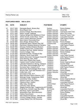Patricia Palmer Lee PRG 1722 Special List POSTCARDS INDEX