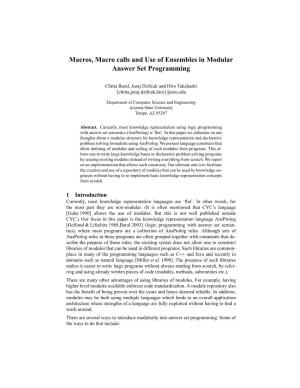 Macros, Macro Calls and Use of Ensembles in Modular Answer Set Programming
