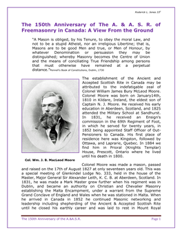 The 150Th Anniversary of the A. & ASR of Freemasonry in Canada