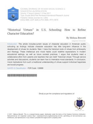 “Historical Virtues” in U.S. Schooling: How to Refine Character Education?