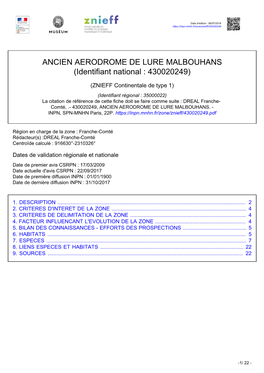 ANCIEN AERODROME DE LURE MALBOUHANS (Identifiant National : 430020249)
