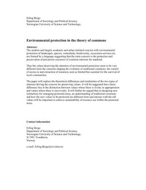 Environmental Protection in the Theory of Commons
