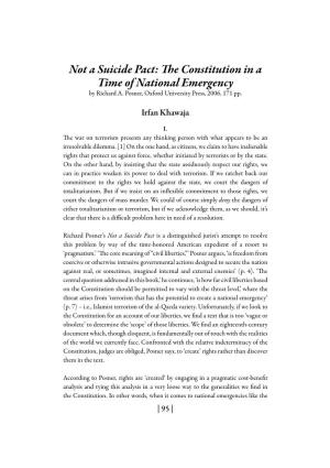 Not a Suicide Pact: the Constitution in a Time of National Emergency by Richard A
