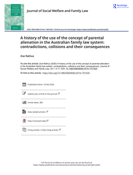 A History of the Use of the Concept of Parental Alienation in the Australian Family Law System: Contradictions, Collisions and Their Consequences
