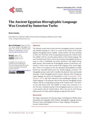 The Ancient Egyptian Hieroglyphic Language Was Created by Sumerian Turks