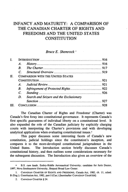 A Comparison of the Canadian Charter of Rights and Freedoms and the United States Constitution