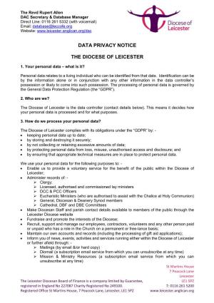 Data Privacy Notice the Diocese of Leicester