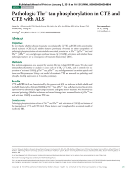 Pathologic Thr175 Tau Phosphorylation in CTE and CTE with ALS