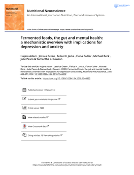 Fermented Foods, the Gut and Mental Health: a Mechanistic Overview with Implications for Depression and Anxiety