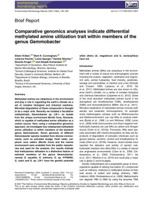 Comparative Genomics Analyses Indicate Differential Methylated Amine Utilization Trait Within Members of the Genus Gemmobacter