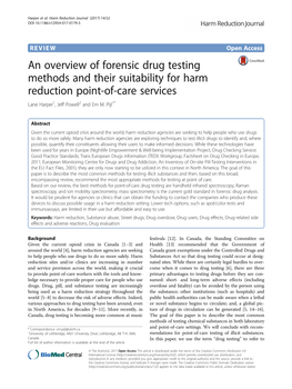 An Overview of Forensic Drug Testing Methods and Their Suitability for Harm Reduction Point-Of-Care Services Lane Harper1, Jeff Powell2 and Em M