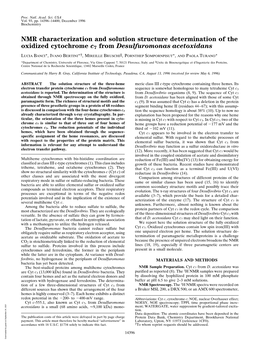 NMR Characterization and Solution Structure Determination of the Oxidized Cytochrome C7 from Desulfuromonas Acetoxidans