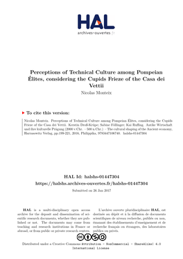 Perceptions of Technical Culture Among Pompeian Élites, Considering the Cupids Frieze of the Casa Dei Vettii Nicolas Monteix