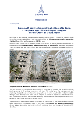 Groupe ADP Acquires the Remaining Buildings of Le Dôme a Complex Of