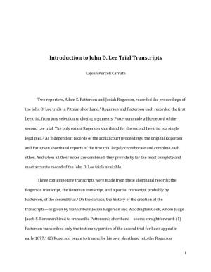 Introduction to John D. Lee Trial Transcripts
