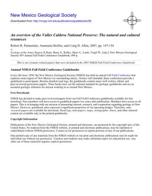 An Overview of the Valles Caldera National Preserve: the Natural and Cultural Resources Robert R