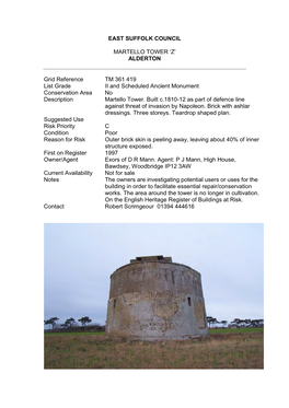 East Suffolk Council Martello Tower