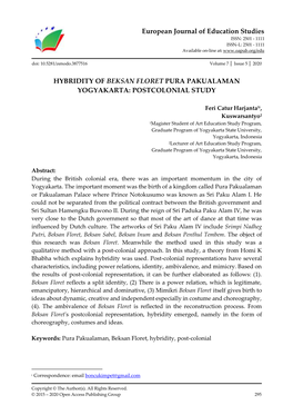 European Journal of Education Studies HYBRIDITY of BEKSAN FLORET PURA PAKUALAMAN YOGYAKARTA