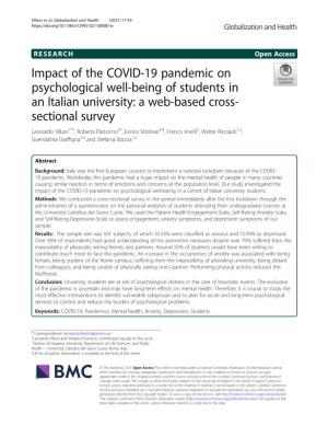 Impact of the COVID-19 Pandemic on Psychological Well-Being of Students in an Italian University