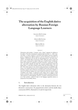 The Acquisition of the English Dative Alternation by Russian Foreign Language Learners