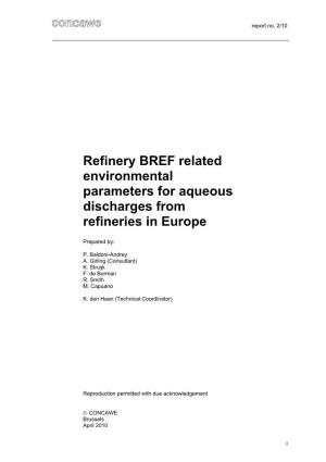 Refinery BREF Related Environmental Parameters for Aqueous Discharges from Refineries in Europe