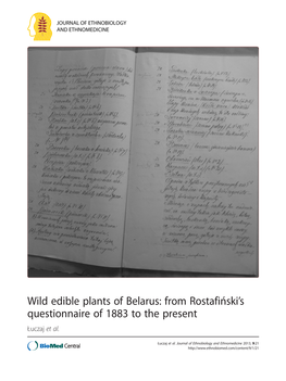 Wild Edible Plants of Belarus: from Rostafiński’S Questionnaire of 1883 to the Present Łuczaj Et Al