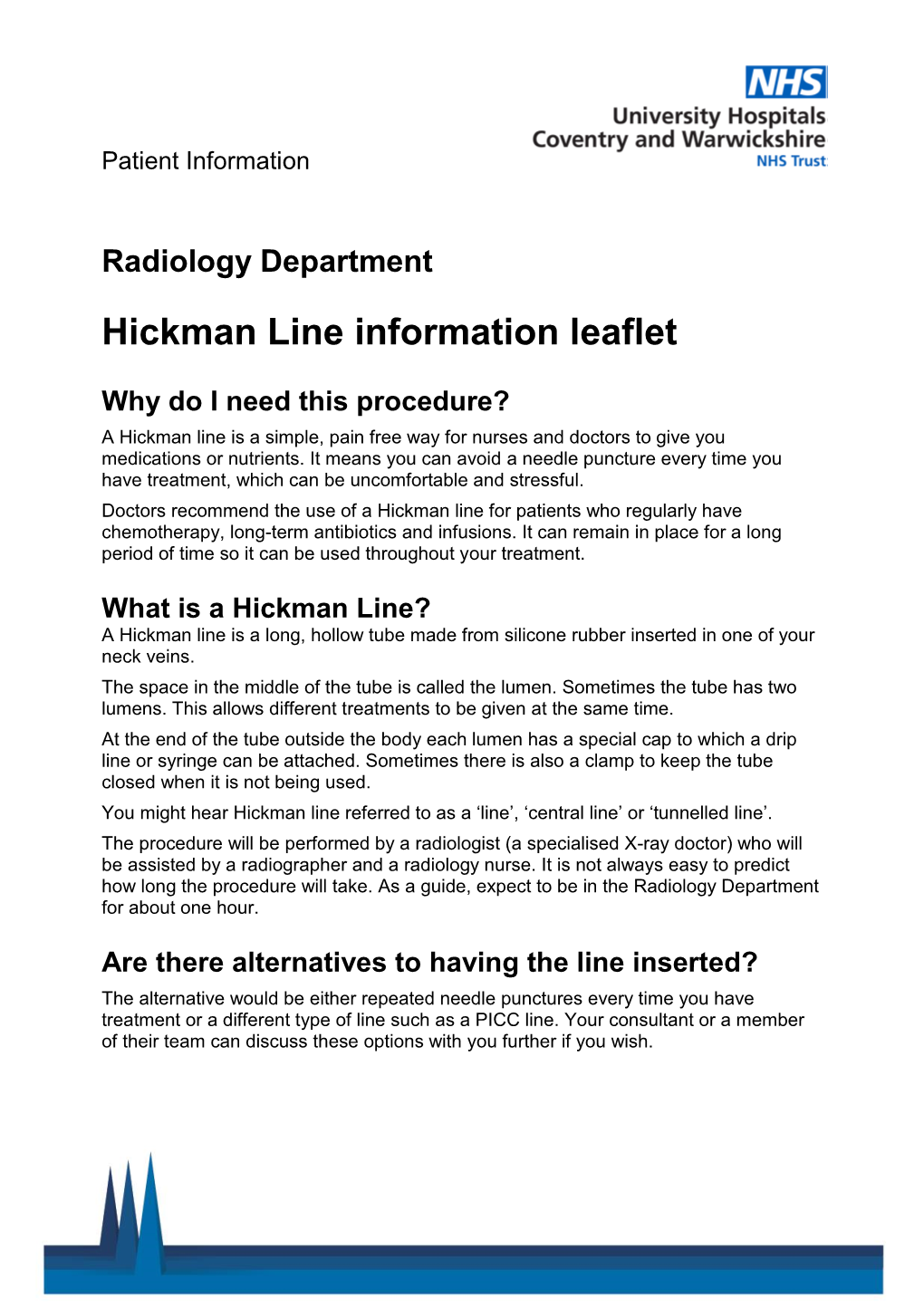 Radiology Department Hickman Line Information Leaflet