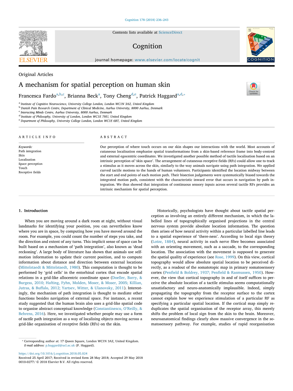 A Mechanism for Spatial Perception on Human Skin