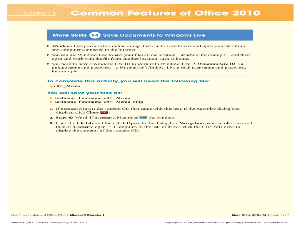 More Skills 14 Save Documents to Windows Live