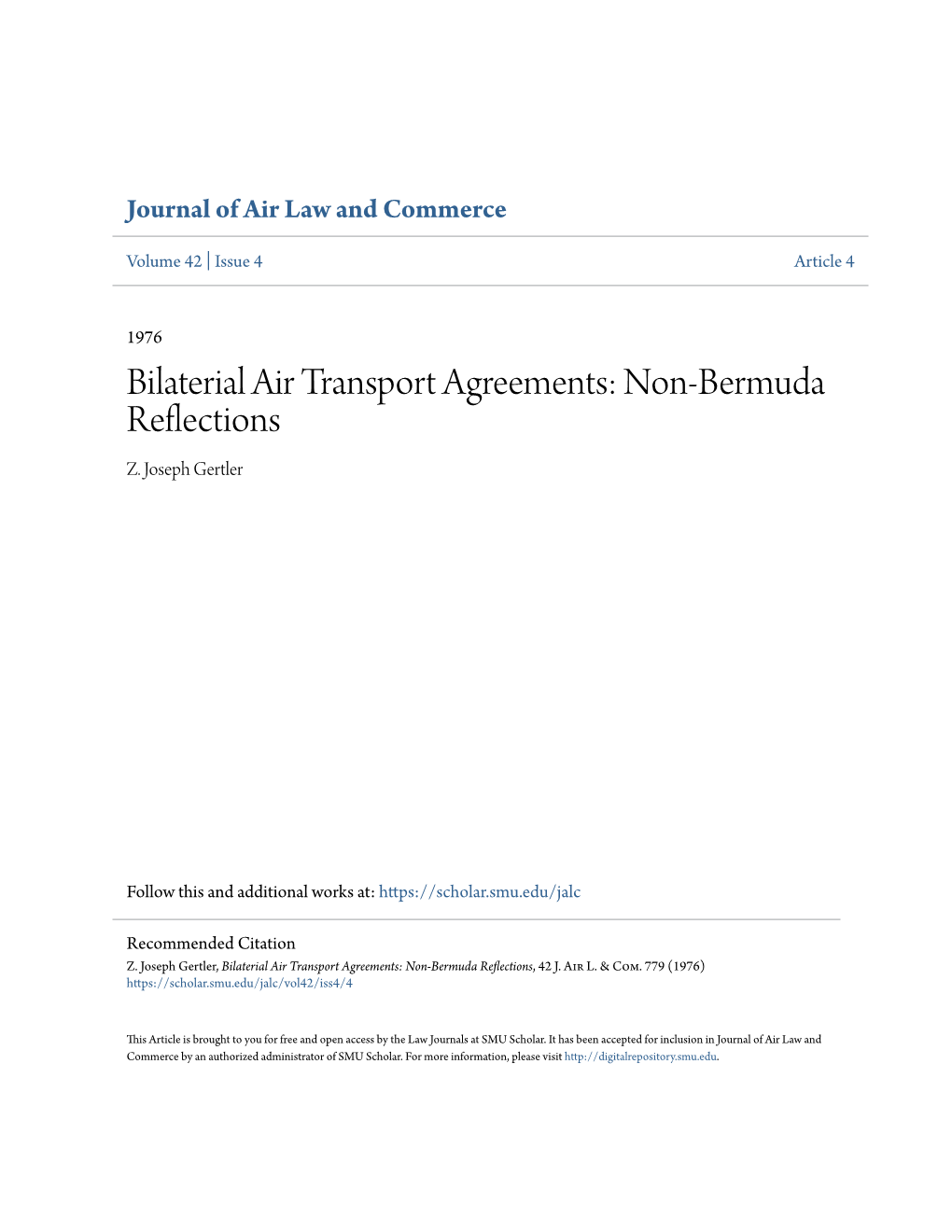 Bilaterial Air Transport Agreements: Non-Bermuda Reflections Z
