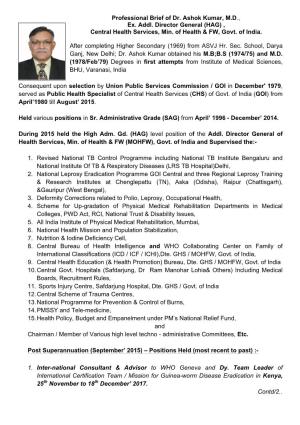 Professional Brief of Dr. Ashok Kumar, MD, Ex. Addl. Director