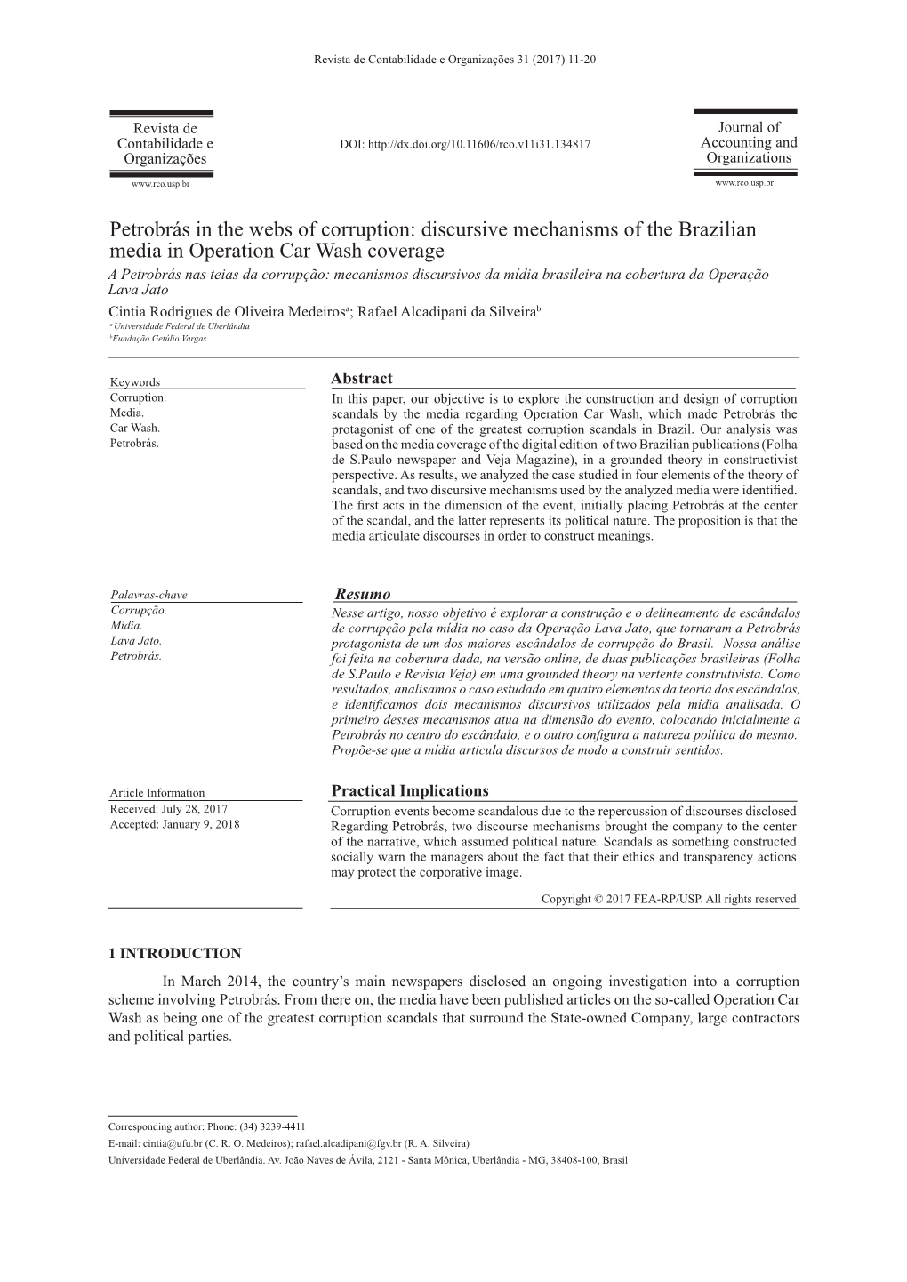 Petrobrás in the Webs of Corruption: Discursive Mechanisms of the Brazilian Media in Operation Car Wash Coverage