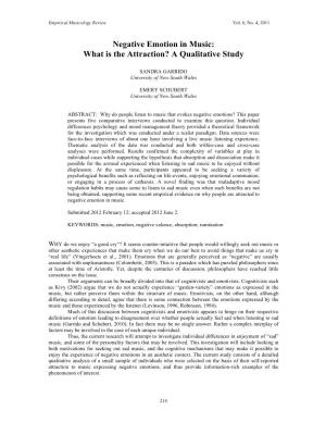 Negative Emotion in Music: What Is the Attraction? a Qualitative Study